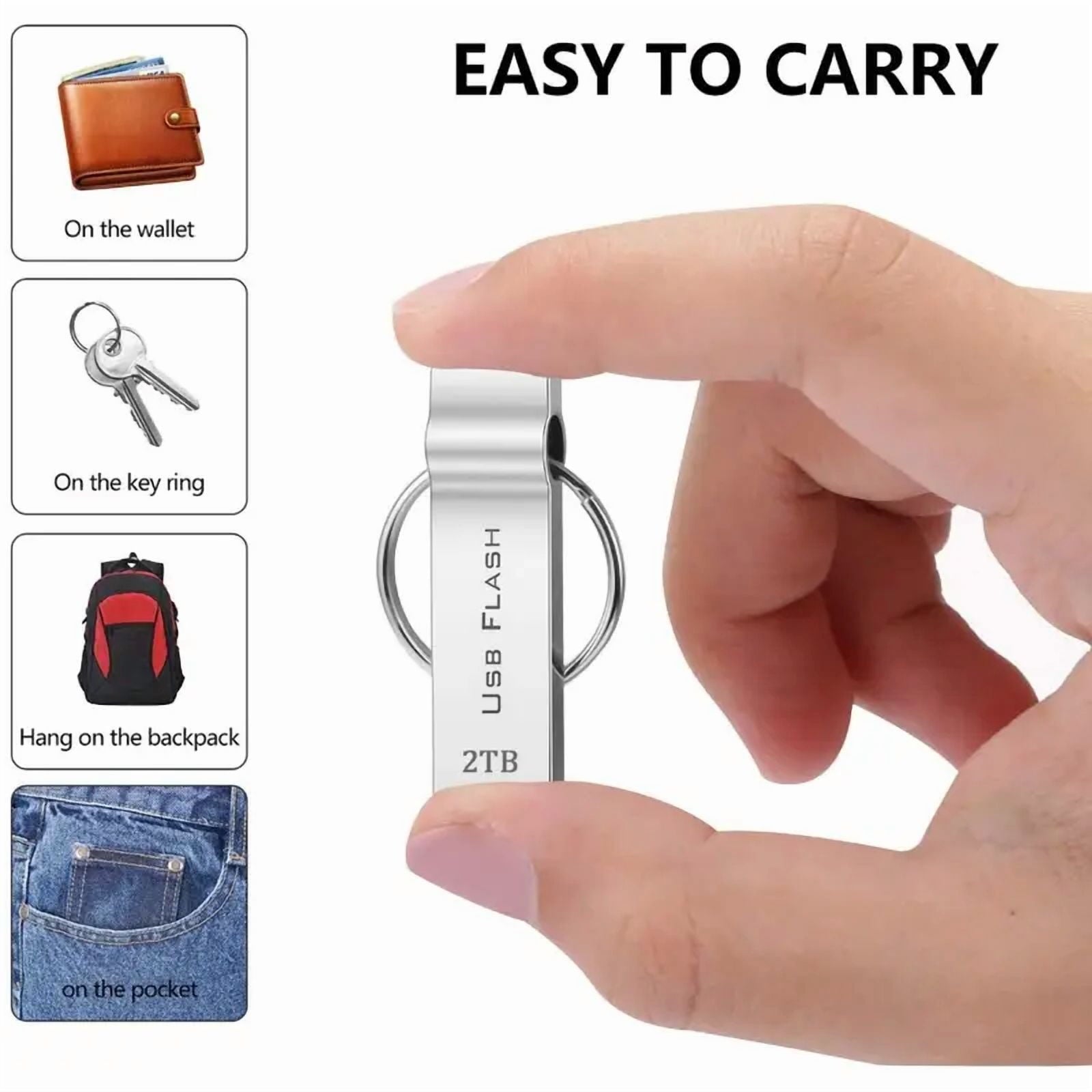MAOLAI 2TB USB Flash Drive Silver Metal 360 Degree Rotatable