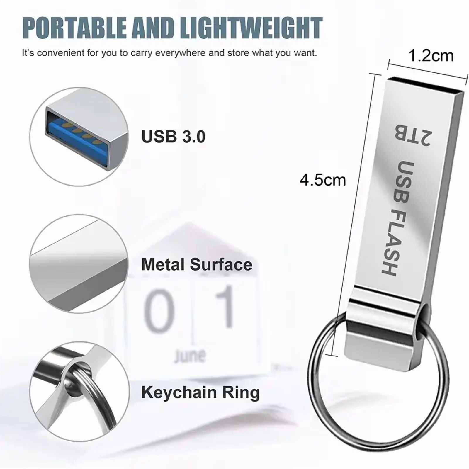 MAOLAI 2TB USB Flash Drive Silver Metal 360 Degree Rotatable